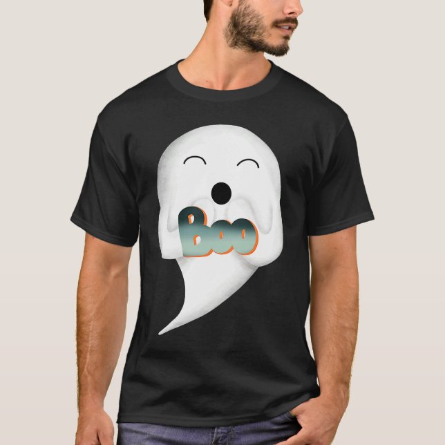 cute Womens Men ghost boo happy smiling adorable s T-Shirt (Front)