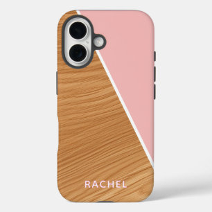 Cute Wood and Pink Personalized  iPhone 16 Case
