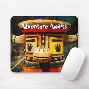 Cute Wood Kachina Face Photo Adventure Awaits Bold Mouse Pad