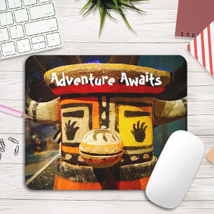 Cute Wood Kachina Face Photo Adventure Awaits Bold Mouse Pad