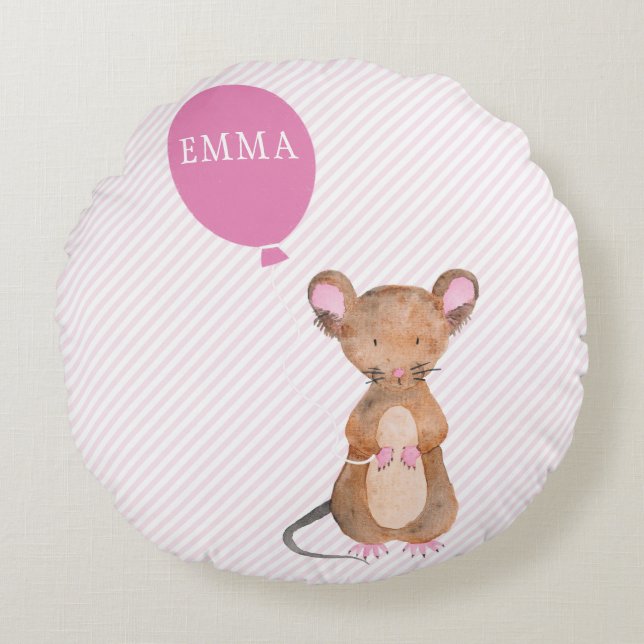 Cute Wood Mouse Personalized Kids Throw Pillow (Front)