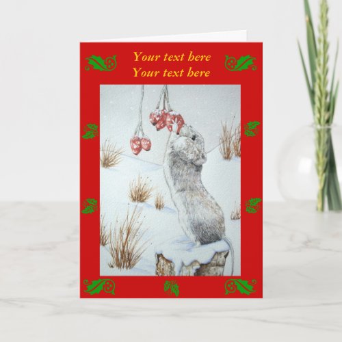 cute wood mouse snow scene wildlife christmas holiday card