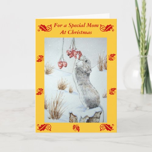 cute wood mouse wildlife with mom verse christmas holiday card