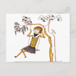 CUTE WOODEN DOLL ON SWING POSTCARD