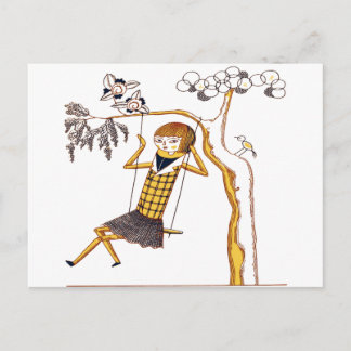 CUTE WOODEN DOLL ON SWING POSTCARD
