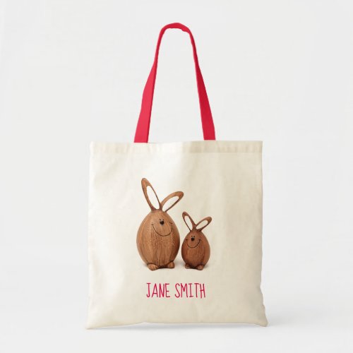 Cute wooden Easter bunny  kids name Tote Bag