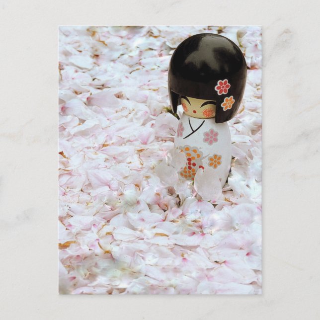 Cute Wooden Japanese Doll Postcard (Front)