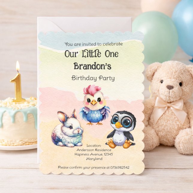 Cute Woodland Animal 1st Birthday Party Invitation (Creator Uploaded)