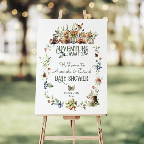 Cute Woodland Animal Adventure Neutral Baby Shower Foam Board