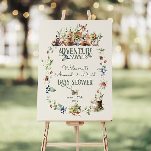 Cute Woodland Animal Adventure Neutral Baby Shower Foam Board