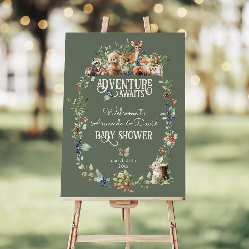 Cute Woodland Animal Adventure Neutral Baby Shower Foam Board