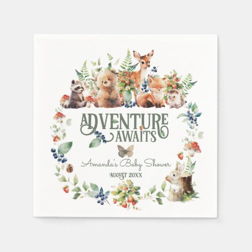 Cute Woodland Animal Adventure Neutral Baby Shower Napkins