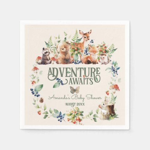 Cute Woodland Animal Adventure Neutral Baby Shower Napkins