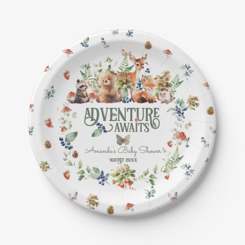Cute Woodland Animal Adventure Neutral Baby Shower Paper Plates