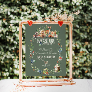 Cute Woodland Animal Adventure Neutral Baby Shower Poster