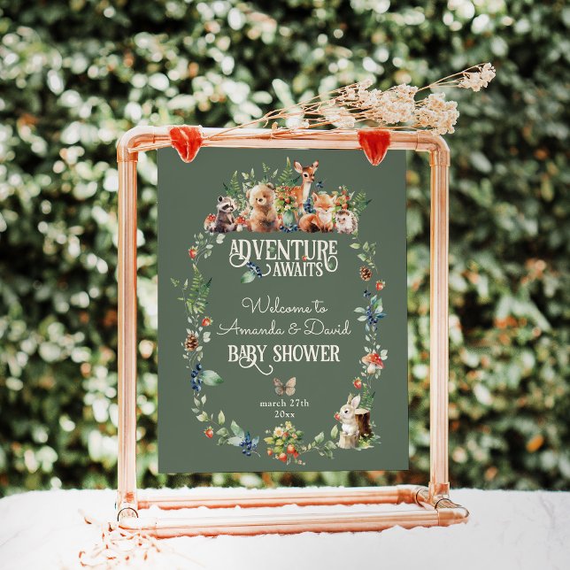 Cute Woodland Animal Adventure Neutral Baby Shower Poster (Creator Uploaded)