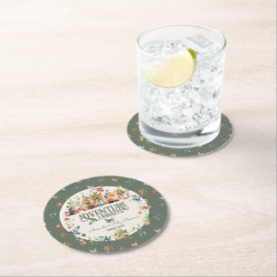 Cute Woodland Animal Adventure Neutral Baby Shower Round Paper Coaster