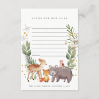 Cute Woodland Animal Advice for Mum Baby Shower Enclosure Card