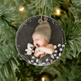 Cute woodland animal Baby 1st Christmas Photo Ceramic Ornament