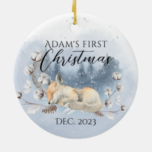 Cute woodland animal Baby 1st Christmas Photo Ceramic Ornament