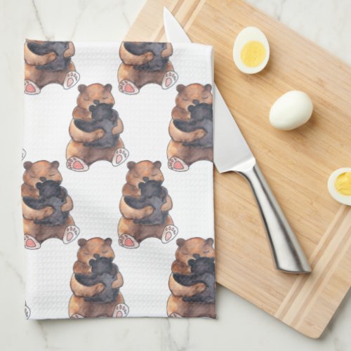 Cute Woodland Animal Baby Bear Hug Kitchen Towel