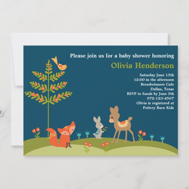 Cute Woodland Animal Baby Shower Invitations (Front)
