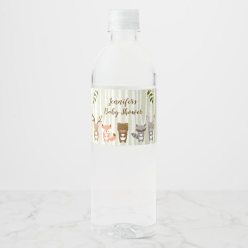 Cute Woodland Animal Baby Shower Water Bottle Label