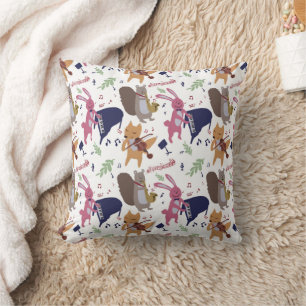 Cute Woodland Animal Band Musical Instruments Throw Pillow
