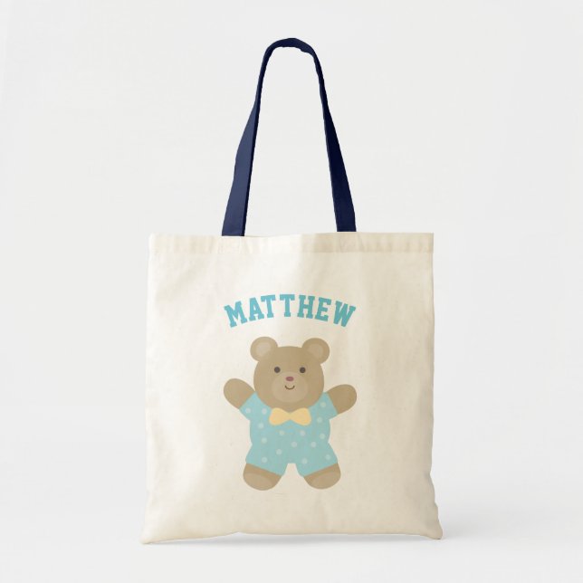Cute Woodland Animal Bear Cub Kids Add Your Name Tote Bag (Front)