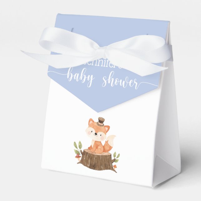 Cute Woodland Animal Blue Baby Boy Shower Favor Boxes (Front Side)