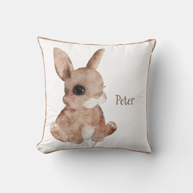 Cute Woodland Animal Bunny Rabbit Name Nursery Throw Pillow (Front)