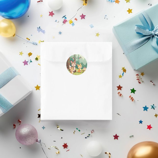 Cute Woodland Animal Child Birthday Classic Round Sticker (Creator Uploaded)