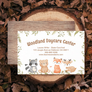 Cute Woodland Animal Child Daycare Service Business Card by tyraobryant at Zazzle