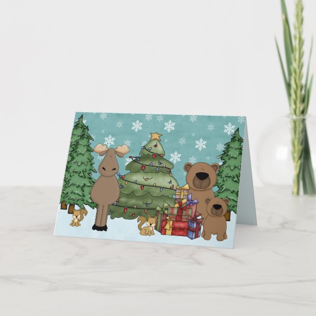 Cute Woodland Animal Christmas Greeting Card (Front)