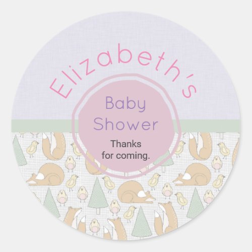 Cute Woodland Animal Creatures Baby Shower Thanks Classic Round Sticker