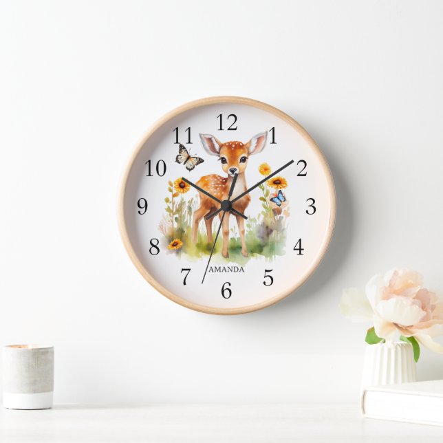 Cute Woodland Animal Deer and Butterflies Clock (Home)