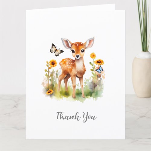 Cute Woodland Animal Deer and Butterflies Thank You Card