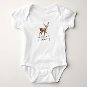 Cute Woodland Animal Deer Water Personalized name Baby Bodysuit