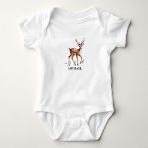Cute Woodland Animal Deer Water Personalized name Baby Bodysuit