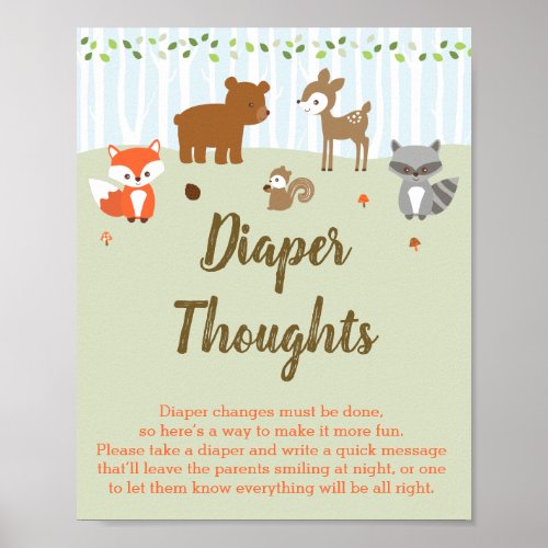 Cute Woodland Animal Diaper Thoughts Poster