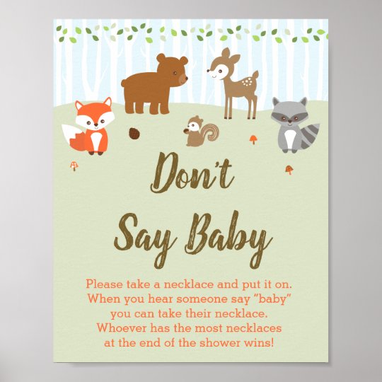 Cute Woodland Animal Don't Say Baby Game Poster | Zazzle.com
