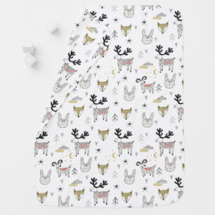Cute Woodland Animal Doodle Pattern Baby Blanket