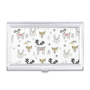 Cute Woodland Animal Doodle Pattern Business Card Case