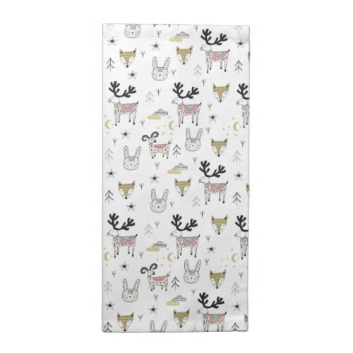 Cute Woodland Animal Doodle Pattern Cloth Napkin