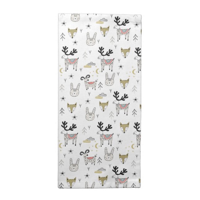 Cute Woodland Animal Doodle Pattern Cloth Napkin (Half Fold)