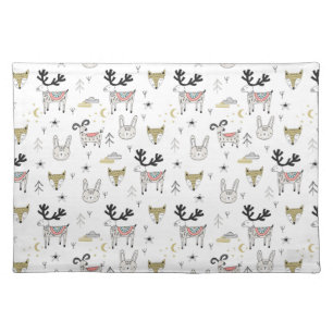 Cute Woodland Animal Doodle Pattern Cloth Placemat