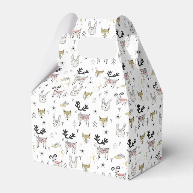 Cute Woodland Animal Doodle Pattern Favor Boxes (Front Side)