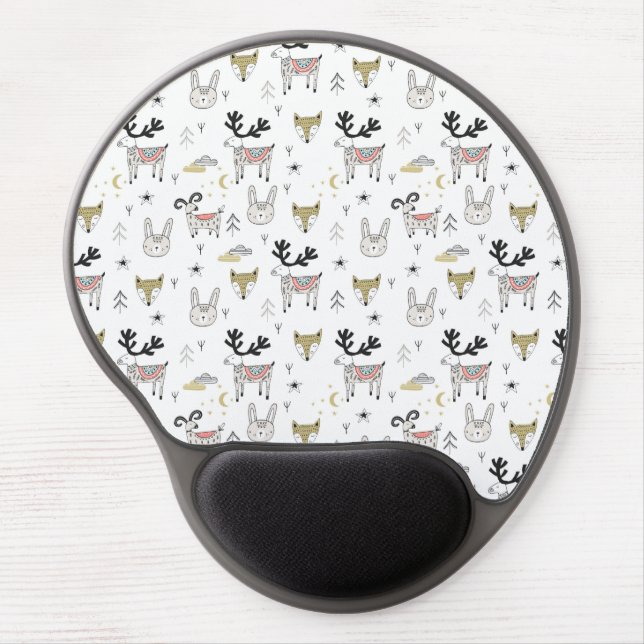 Cute Woodland Animal Doodle Pattern Gel Mouse Pad (Front)