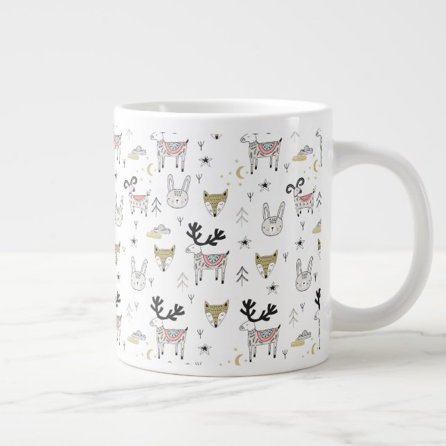 Cute Woodland Animal Doodle Pattern Giant Coffee Mug (Right)