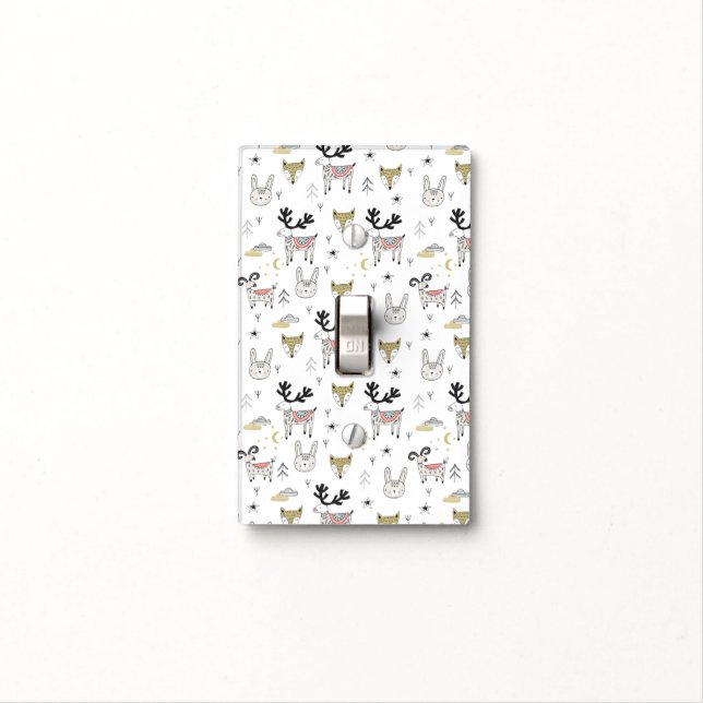 Cute Woodland Animal Doodle Pattern Light Switch Cover (In Situ)